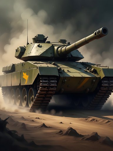 Iron Deck card art: a battle tank rolling through dust